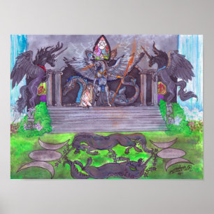 Affiche Dragon Unicorn Temple Girl Baby Spell