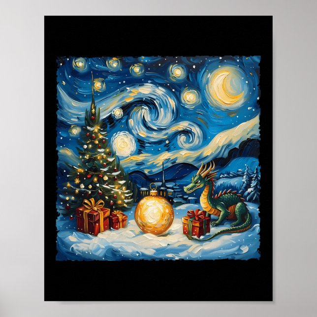 Affiche Dragon Van Gogh Style Starry Night Christmas Winds (Devant)