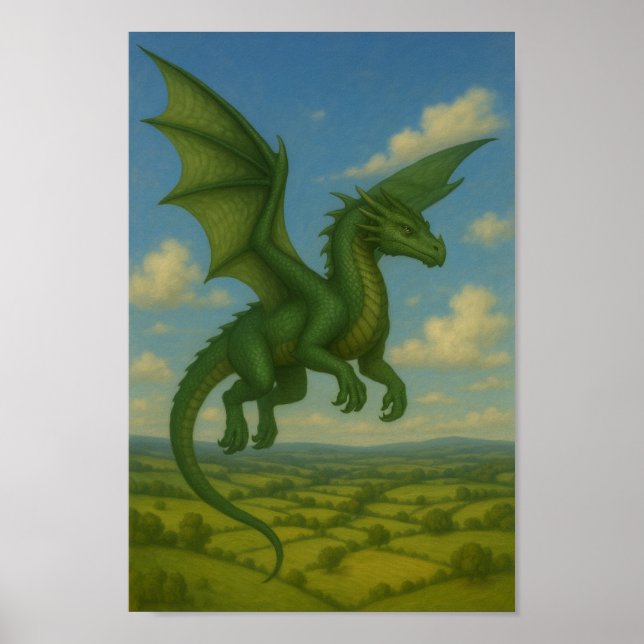 Affiche Dragon vert en vol - La fureur de la nature du cie (Devant)