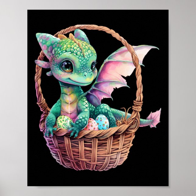 Affiche Dragon vert mignon Oeufs de chasse de Pâques Oeufs (Devant)