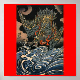 Affiche Dragon volant au-dessus de l'eau C. 1800's (Japon)