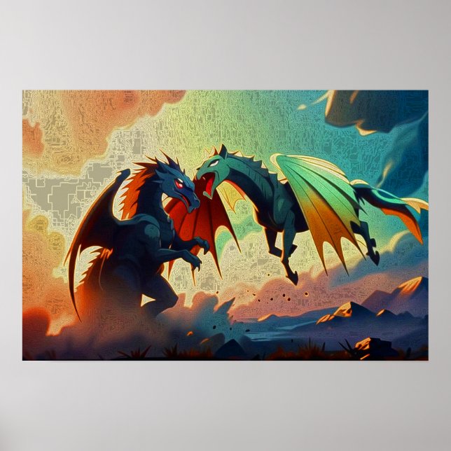 Affiche Dragon vs Pegasus - Fantasy Art (Devant)