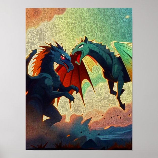 Affiche Dragon vs Pegasus - Fantasy Art (Devant)