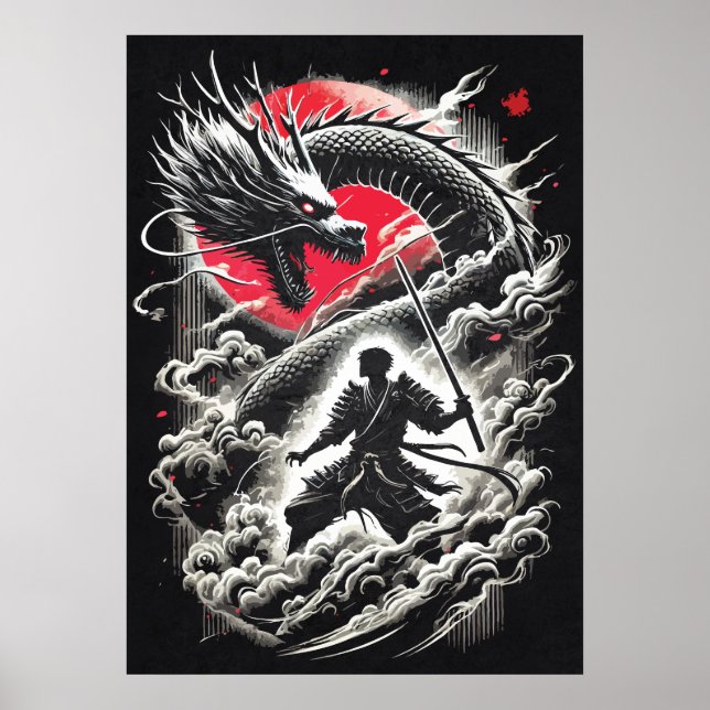 Affiche Dragon vs Samurai Warrior - Japanese Tattoo (Devant)
