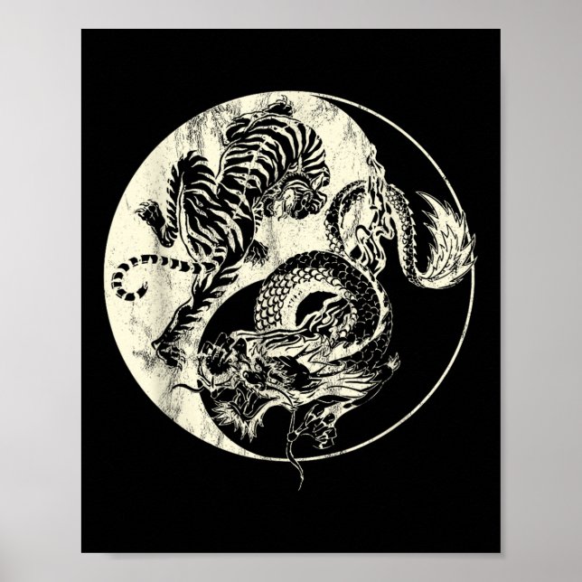 Affiche Dragon Vs Tiger Tattoo ! Yin Et Yang Beast Combigh (Devant)