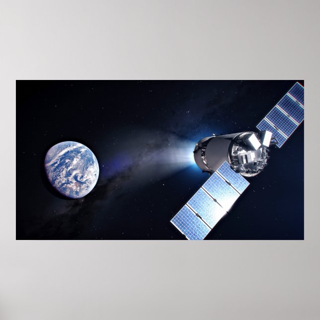 Affiche Dragon Xl Spacecraft Avec Planète Terre À Distance (Devant)