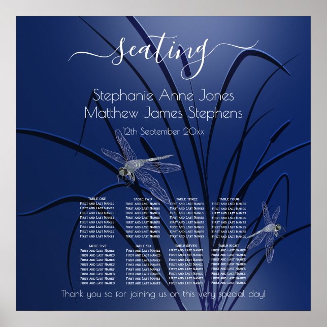 Affiche Dragonflies d'aquarelle bleu 8 Table Siège c2 (Devant)