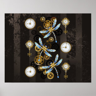 Affiche Dragonflies de Steampunk sur arrière - plan rayé b