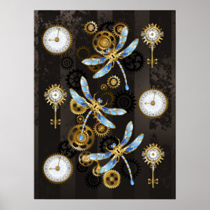 Affiche Dragonflies de Steampunk sur arrière - plan rayé b