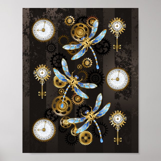 Affiche Dragonflies de Steampunk sur arrière - plan rayé b (Devant)