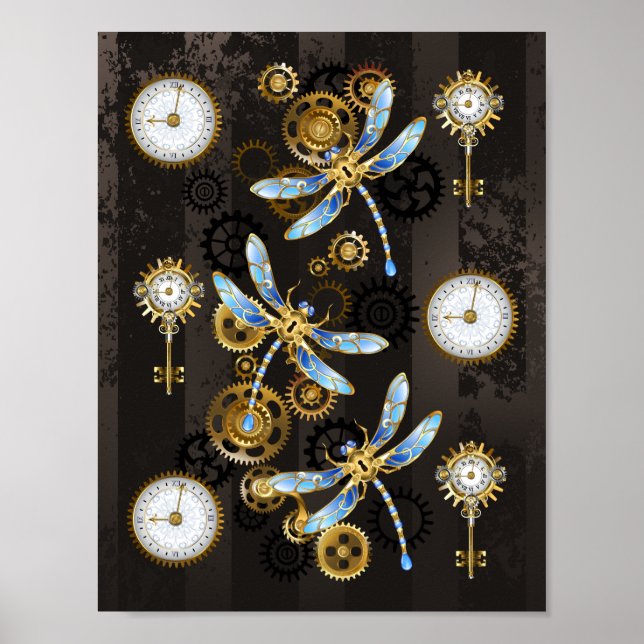 Affiche Dragonflies de Steampunk sur arrière - plan rayé b (Devant)