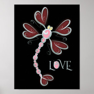 Affiche Dragonfly à ailes cardiaques "Love" joli design ar