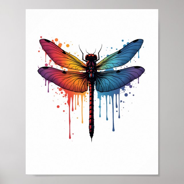 Affiche Dragonfly cool sur la libellule peinte en couleur (Devant)