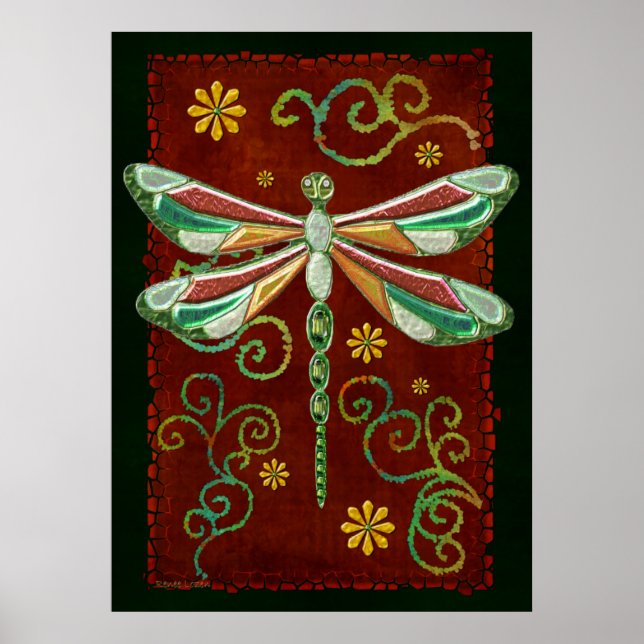 Affiche Dragonfly Elegant Jewel 2 Folk Art (Devant)