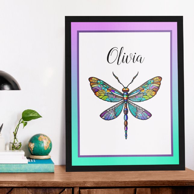 Affiche Dragonfly en verre coloré ailes (Créateur téléchargé)