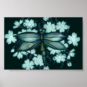 Affiche Dragonfly Floral Art libellules fleurs art floral