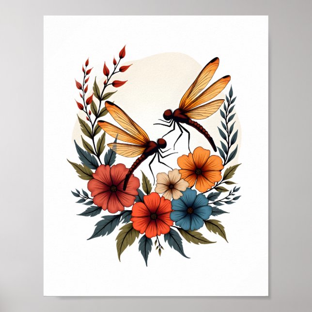 Affiche Dragonfly Floral Boho (Devant)