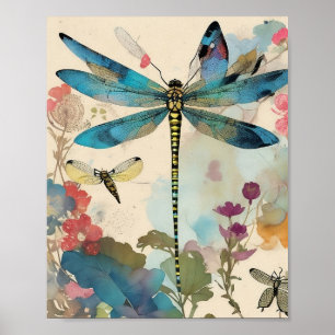 Affiche Dragonfly Mixage Media Collage Ephemera Decoupage
