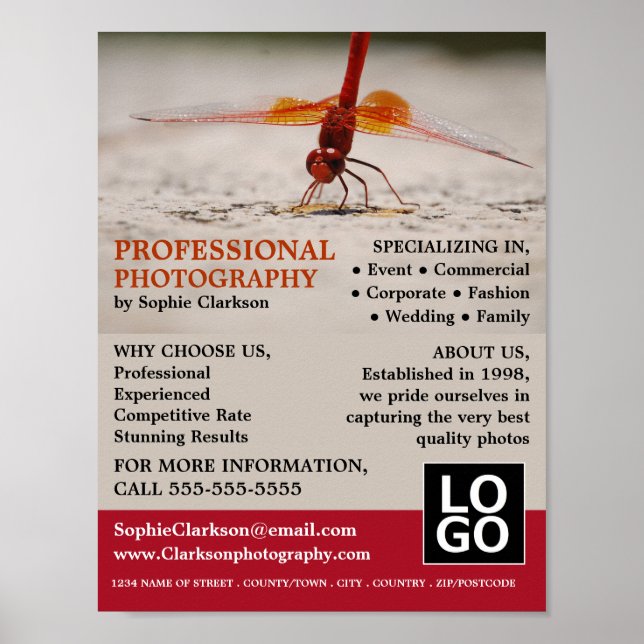 Affiche Dragonfly rouge, photographie, location de photogr (Devant)