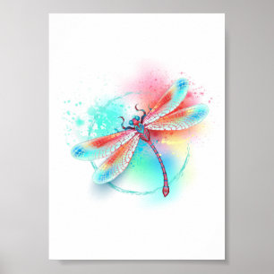 Affiche Dragonfly rouge sur l'arrière - plan aquarelle