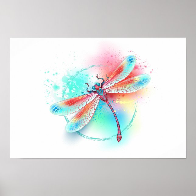 Affiche Dragonfly rouge sur l'arrière - plan aquarelle (Devant)