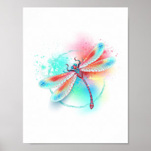 Affiche Dragonfly rouge sur l'arrière - plan aquarelle