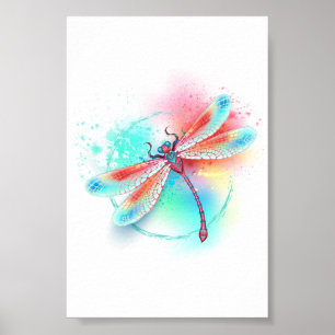 Affiche Dragonfly rouge sur l'arrière - plan aquarelle