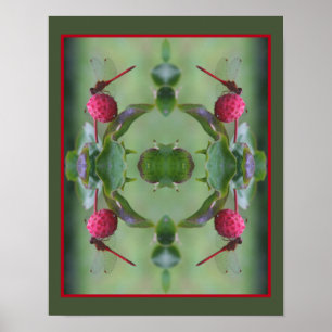 Affiche Dragonfly Rouge sur le Fruit de Dogwood Abstrait