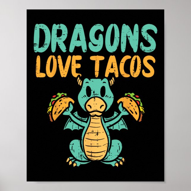 Affiche Dragons Aimer Tacos Cute Cinco De Mayo Cuisine mex (Devant)