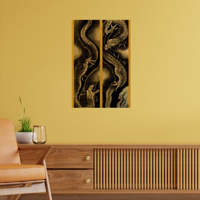 Affiche Dragons descendant et ascendant par Hokusai (Salon 2)