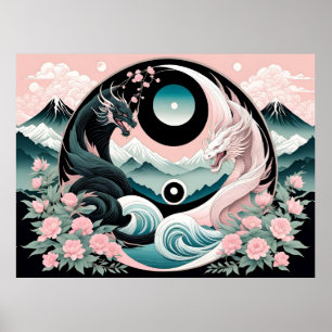 Affiche Dragons Floral Mountain Rose Sage Turquoise