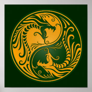 Affiche Dragons jaunes et verts de Yin Yang