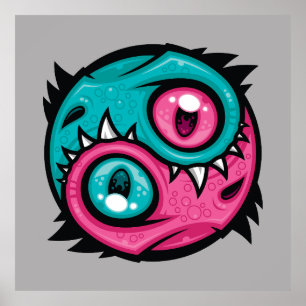 Affiche Dragons Yin Yang Rose et Sarcelle