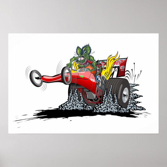 Affiche Dragster de dessin animé (Devant)