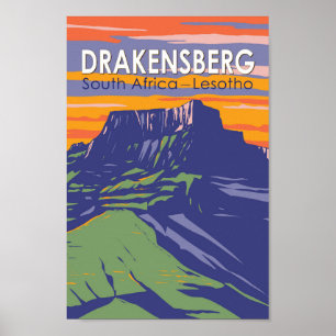 Affiche Drakensberg Afrique du Sud Lesotho Travel Art Retr
