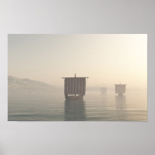 Affiche Drakkars de Viking dans la brume