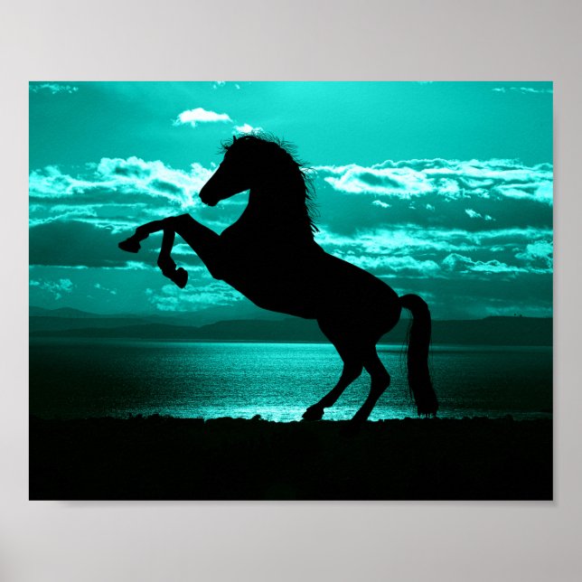 Affiche Dramatique Cheval Noir Ciel Sarcelle Paisible  (Devant)