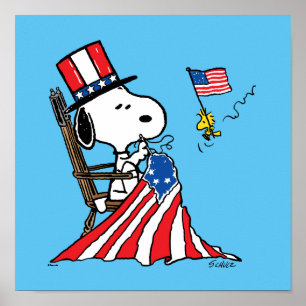Affiche Drapeau 4 juillet à coudre Snoopy