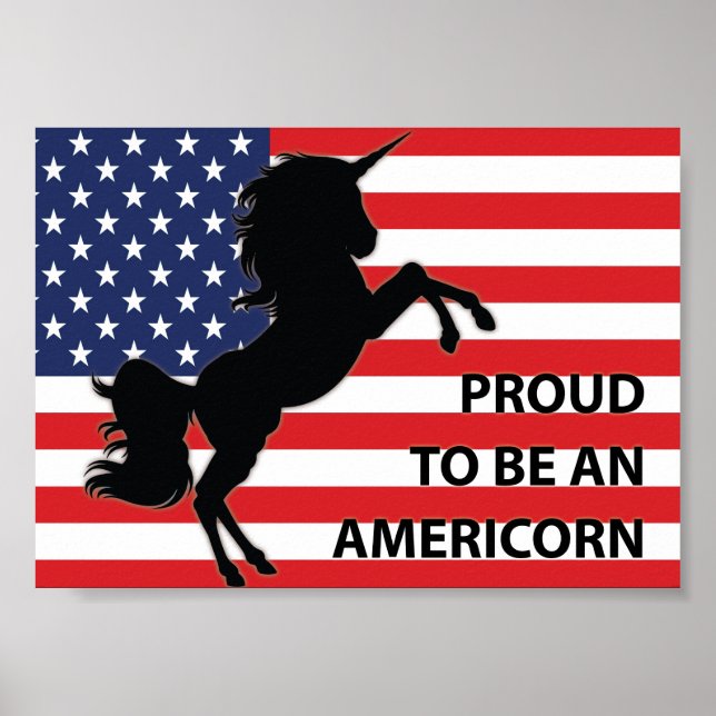 Affiche Drapeau 4 juillet américain patriotique Unicorne É (Devant)
