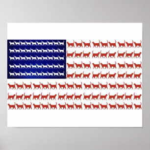 Affiche Drapeau 4 juillet chat rouge blanc et bleu