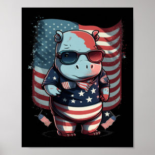 Affiche Drapeau 4 juillet Patriotique Hippo Us