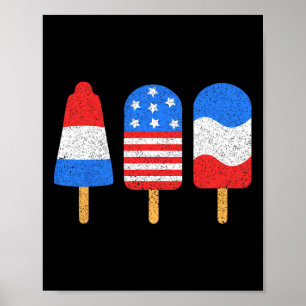 Affiche Drapeau 4 juillet Pops Rouge Blanc Bleu Américain