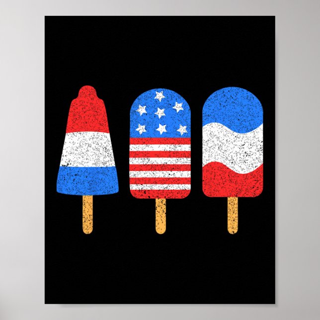 Affiche Drapeau 4 juillet Pops Rouge Blanc Bleu Américain (Devant)