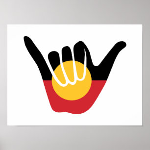 Affiche Drapeau aborigène australien signe Shaka pendaison
