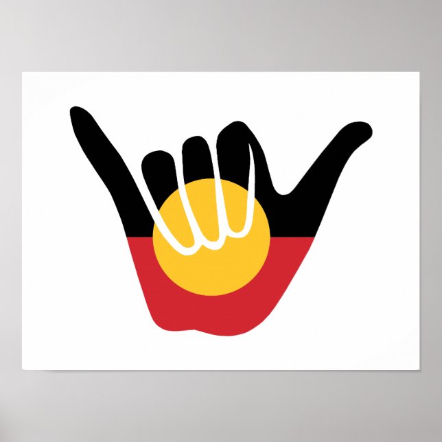 Affiche Drapeau aborigène australien signe Shaka pendaison (Devant)