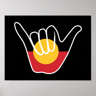 Affiche Drapeau aborigène australien signe Shaka pendaison
