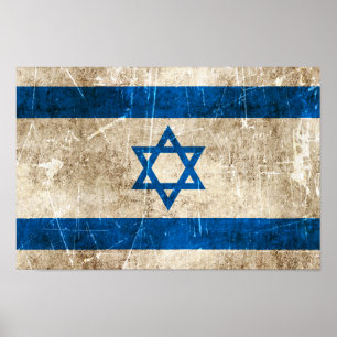 Affiche Drapeau âgé et rayé de cru de l'Israël