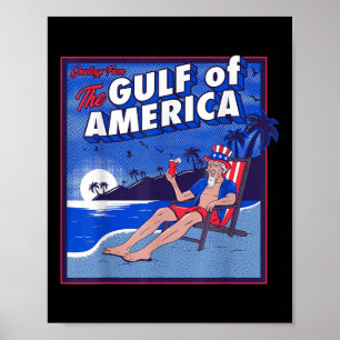 Affiche Drapeau Américain 2025 Du Golfe Rétro D'Amérique E
