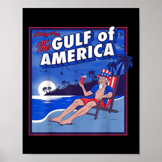 Affiche Drapeau Américain 2025 Du Golfe Rétro D'Amérique E (Devant)