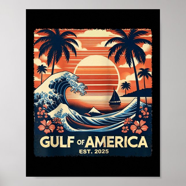 Affiche Drapeau Américain 2025 Du Golfe Rétro D'Usa Amériq (Devant)